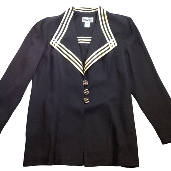 Vintage 80s/90s Periwinkle by B. David Black Skirt Suit Set Gold Trim NWT Formal - Picture 3 of 15